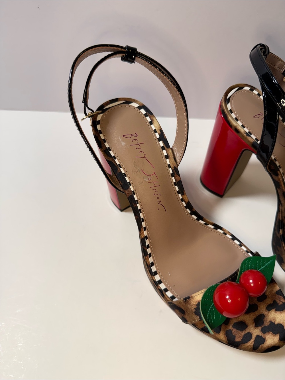 Betsey Johnson Leopard Platform Sandals with Red Cherry Accents - NWT - Picture 5 of 9